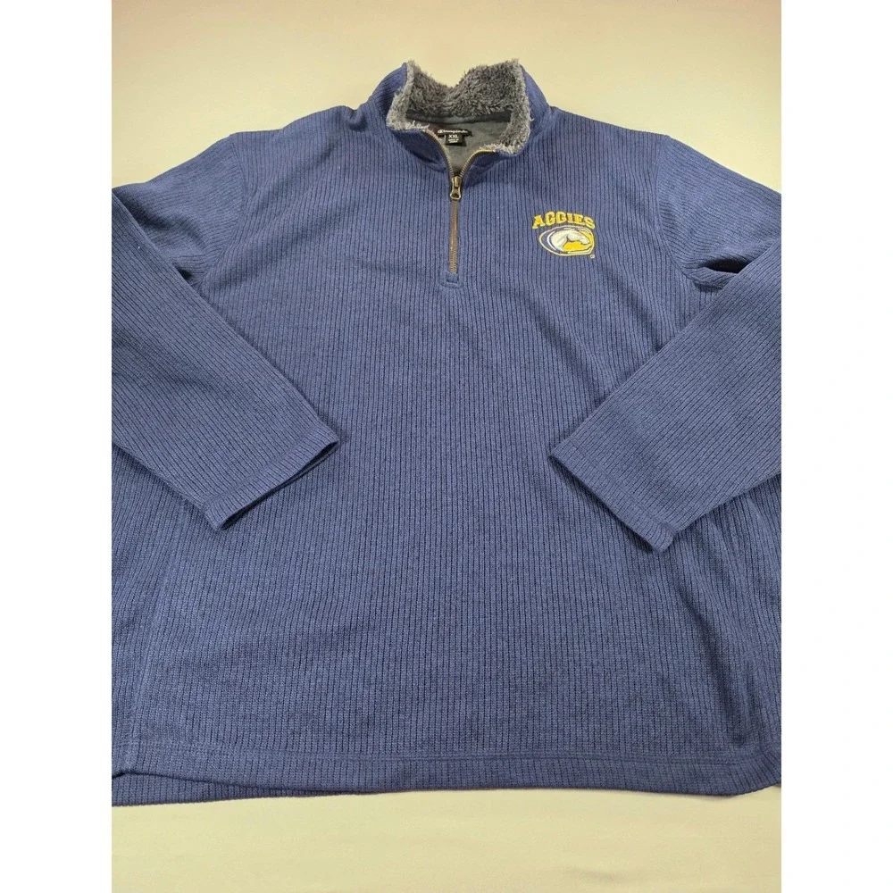 Champion Elite UC Davis Aggies Quarter Zip Pullover Blue Ribbed Knit XXL
